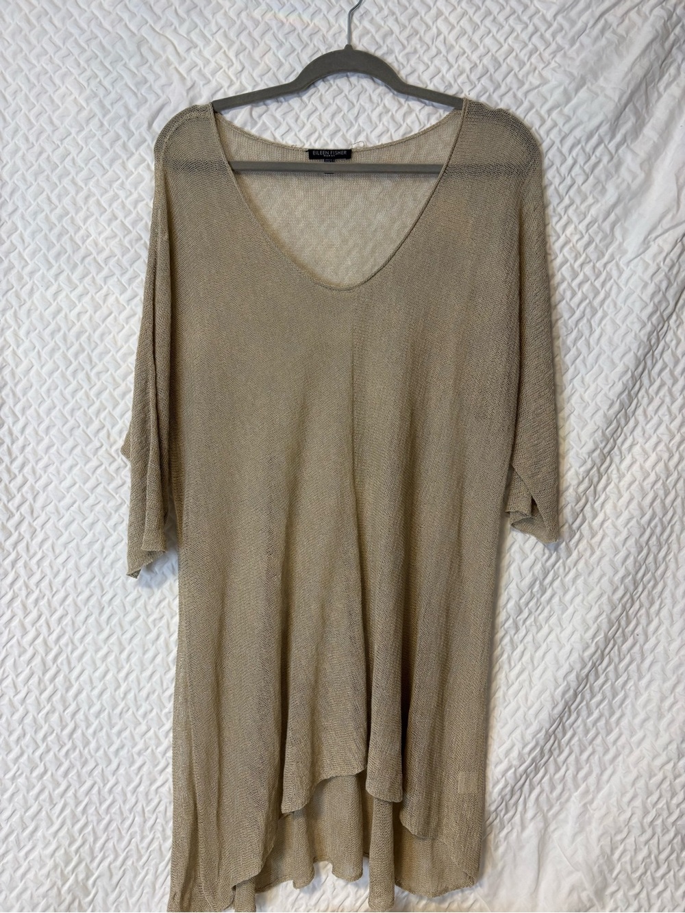 Eileen Fisher Taupe Open-Knit V-Neck Tunic